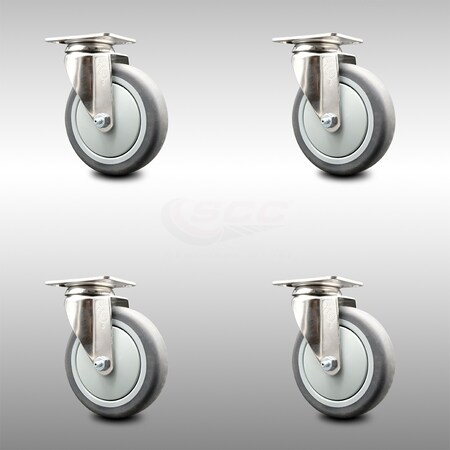 Service Caster 5 Inch 316SS Thermoplastic Rubber Wheel Swivel Top Plate Caster Set SCC SCC-SS31620S514-TPRB-4